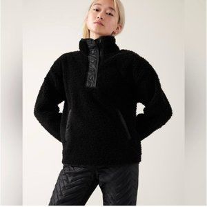 Athleta Women's Sherpa Snap Button Sweatshirt in Black